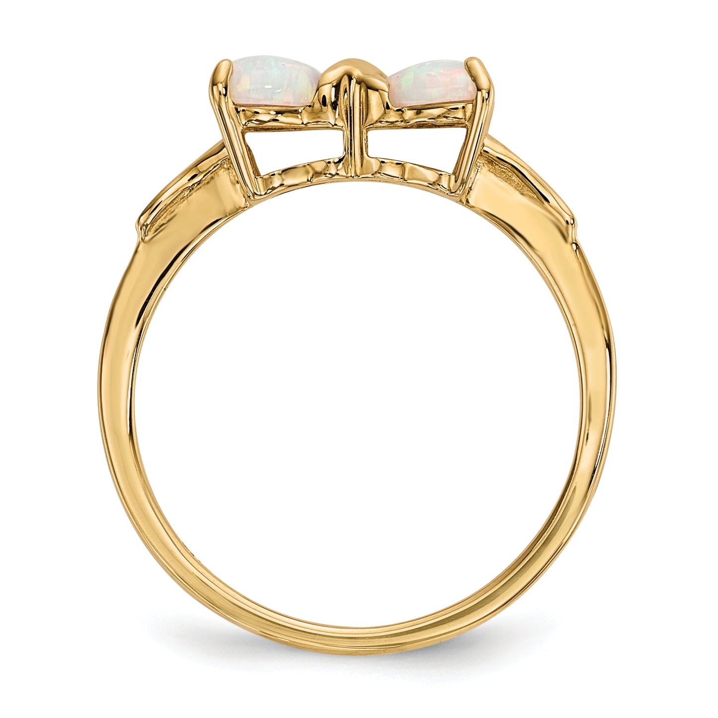 14k Yellow Gold Bow Dual Heart Birthstone Ring