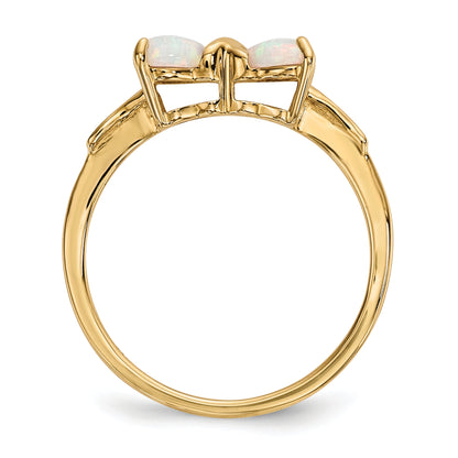 14k Yellow Gold Bow Dual Heart Birthstone Ring