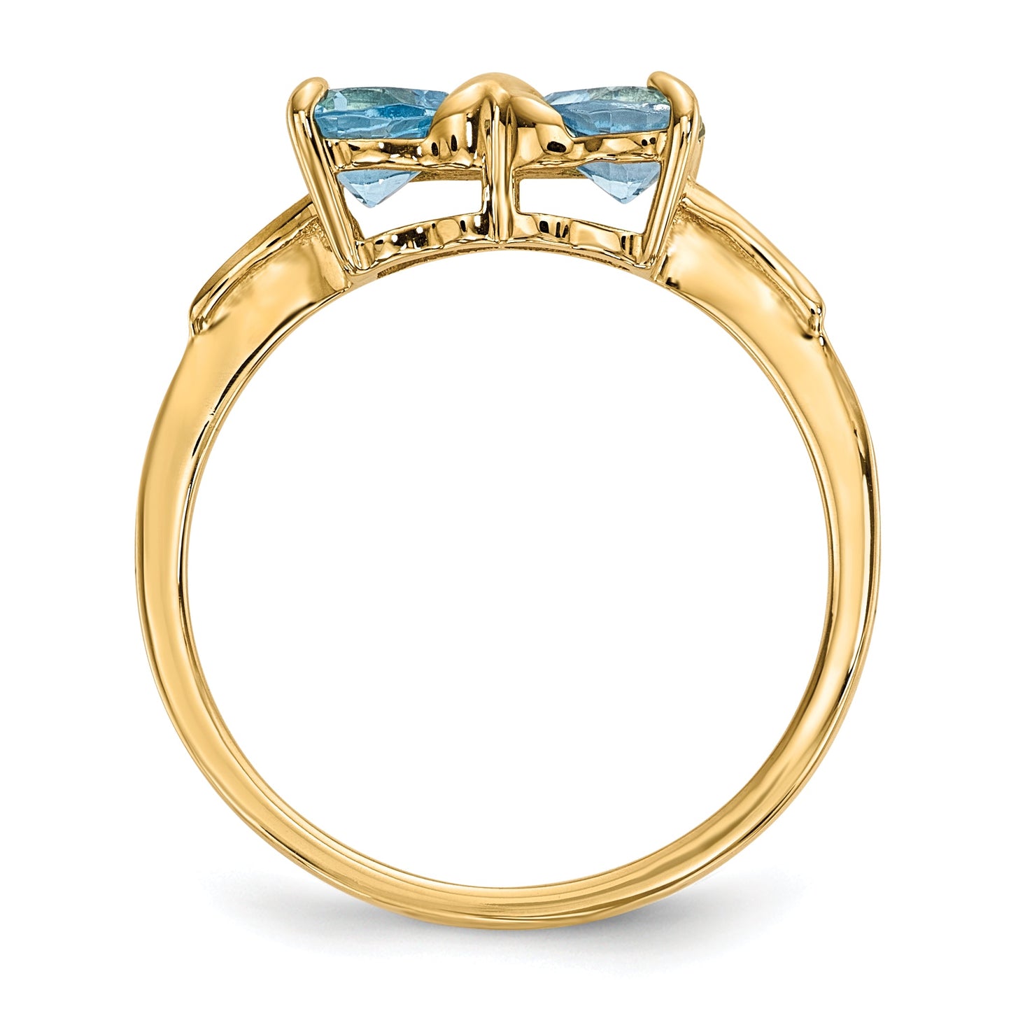 14k Yellow Gold Bow Dual Heart Birthstone Ring