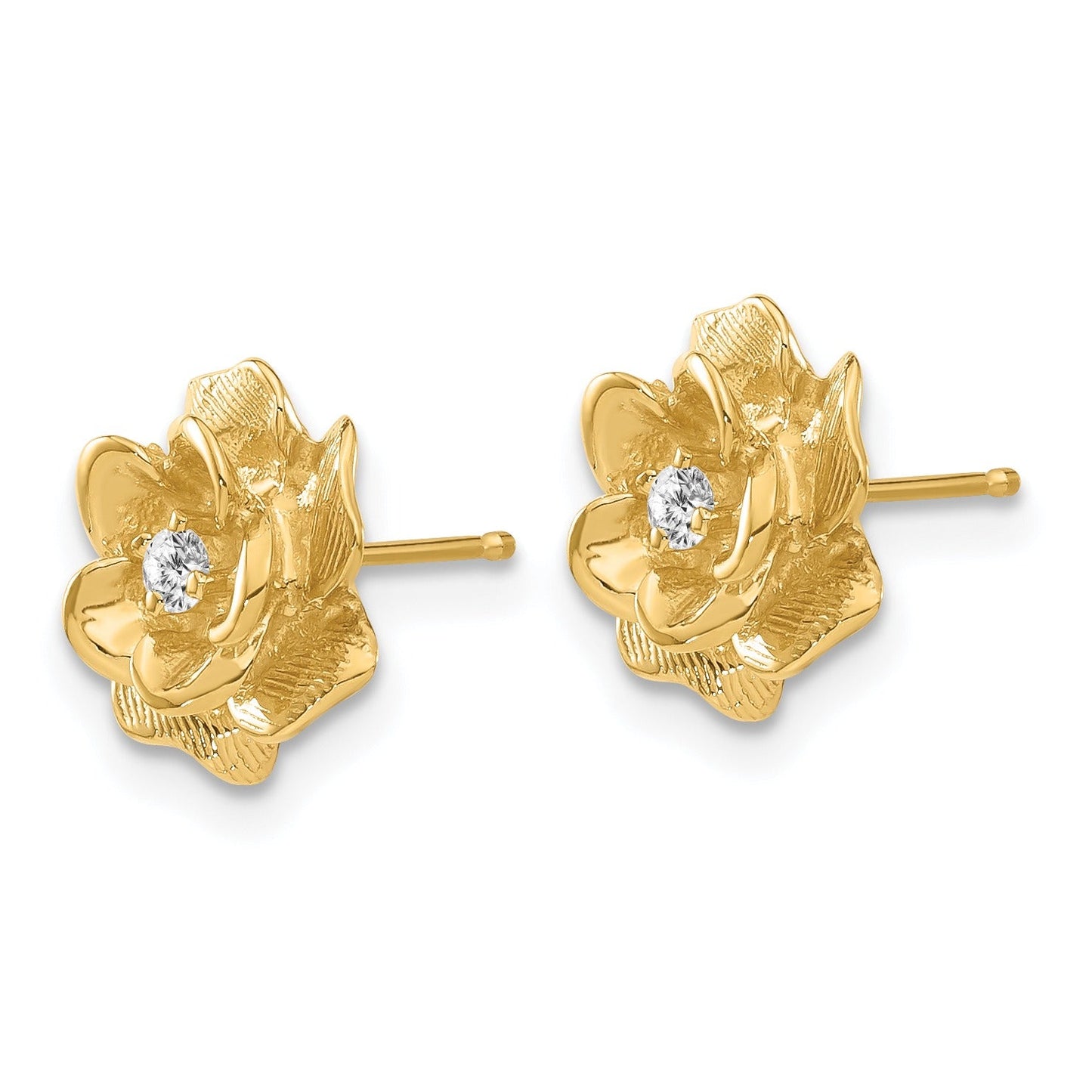 14k Yellow Gold Lab Grown Diamond Flower Stud Earrings 0.0667 Ct