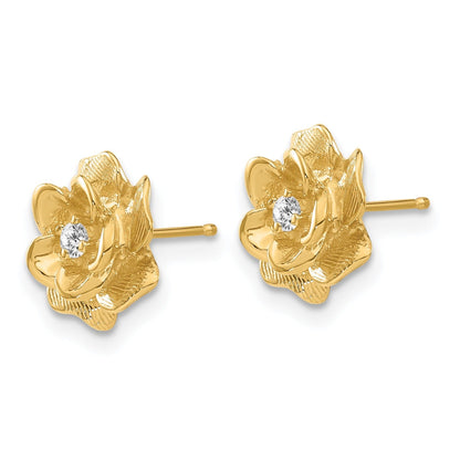 14k Yellow Gold Lab Grown Diamond Flower Stud Earrings 0.0667 Ct