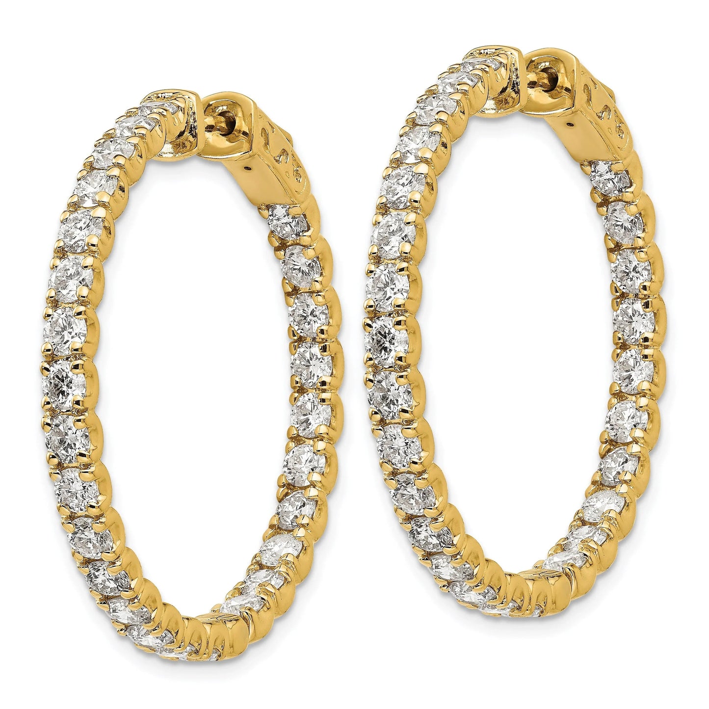 14K Gold Lab Grown Diamond Round In and Out Safety Clasp Hoop Earrings