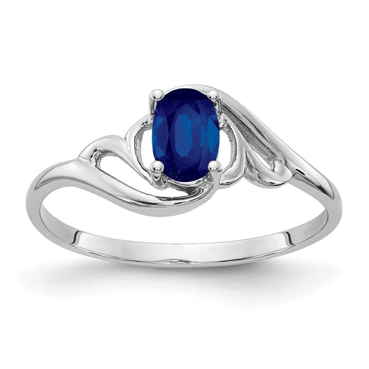 Oval Blue Sapphire Prong 14K White Gold Solitaire Bypass Ring