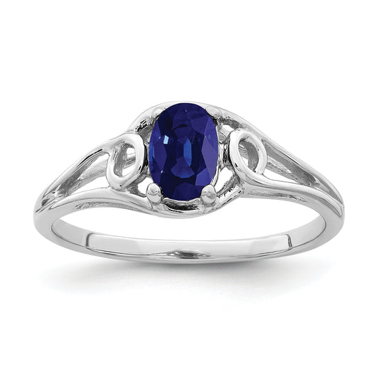 Oval Blue Sapphire Prong 14K White Gold Solitaire Swirl Band Ring