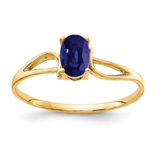 Oval Blue Sapphire Prong 14K Yellow Gold Split Shank Solitaire Ring