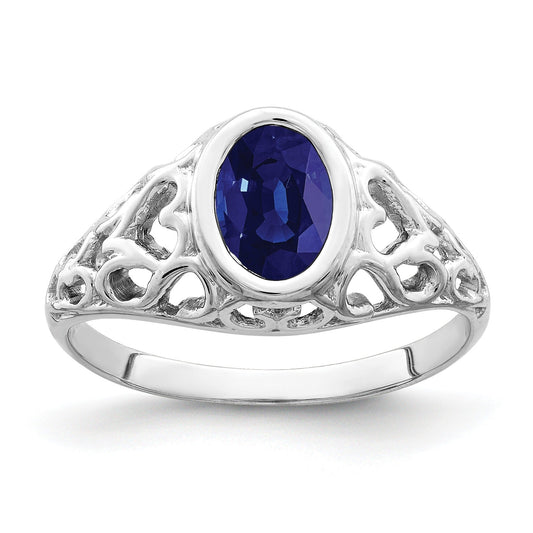 1.05 Ct Oval Blue Sapphire Bezel 14K White Gold Solitaire Filigree Ring