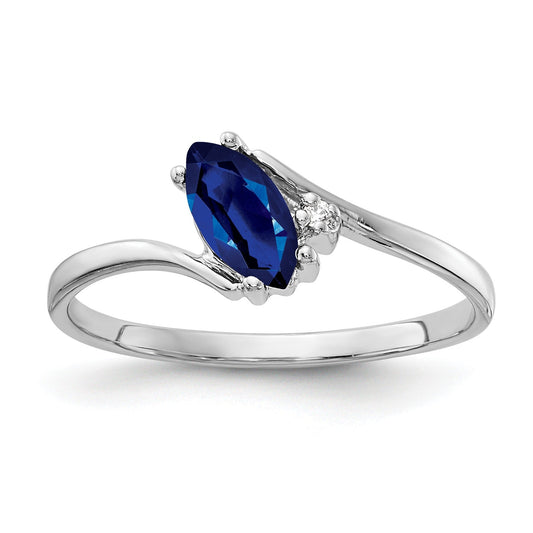 0.5 Ct Marquise Blue Sapphire and Diamond Prong 14K White Gold Bypass Ring