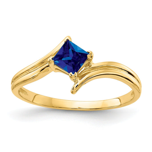 0.48 Ct Princess Cut Blue Sapphire Four Prong 14K Yellow Gold Open Bypass Solitaire Ring