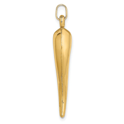 14k Yellow Gold Hollow 3-D Italian Horn Charm Pendant