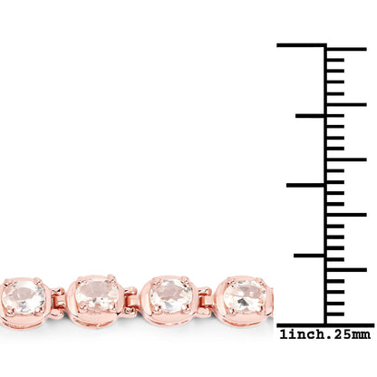 3.90 Ct Oval Pink Morganite Prong 14K Rose Gold Plated Silver Tennis Bracelet