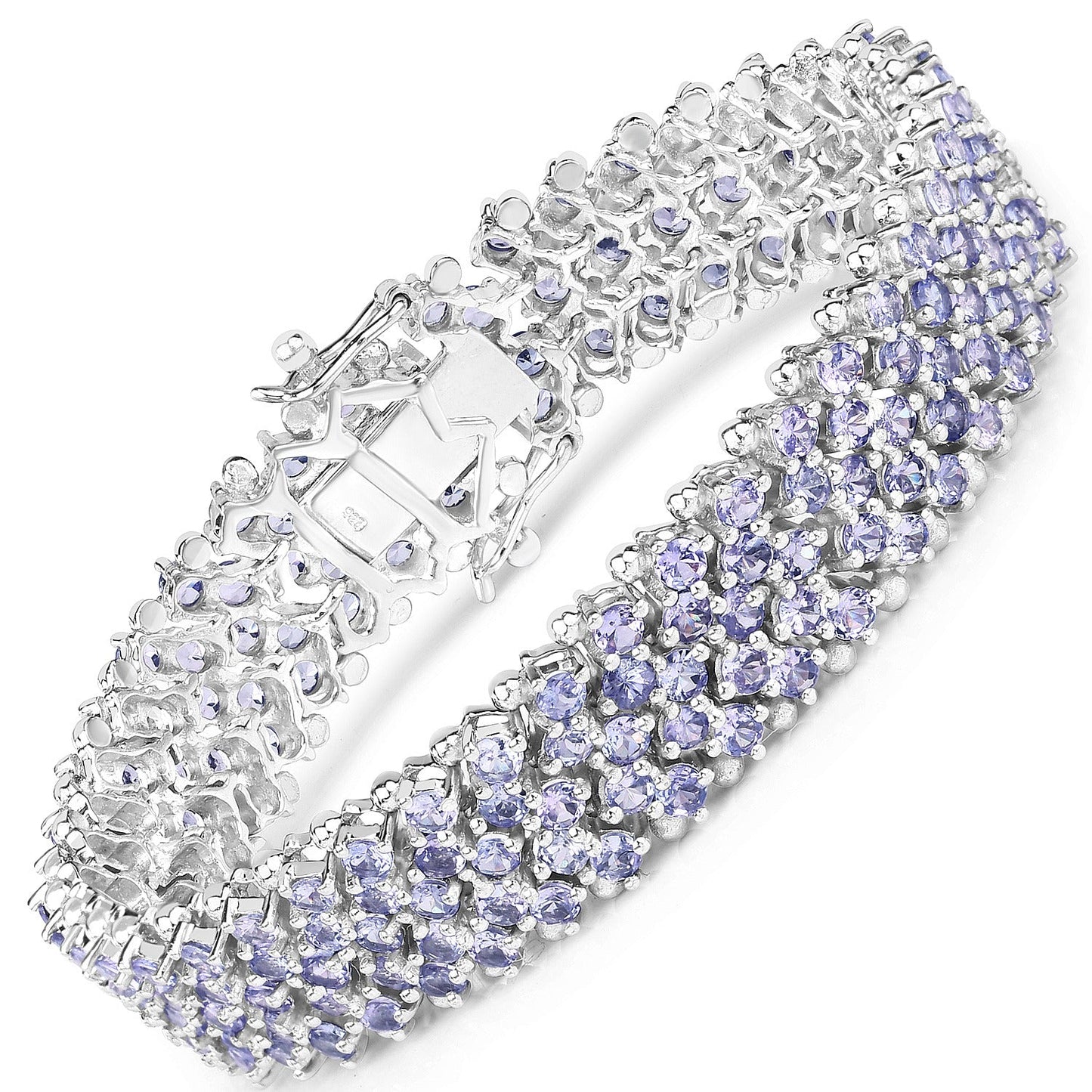 14.70 Cttw Round Violet Tanzanite Prong Sterling Silver Multi-Row Tennis Bracelet