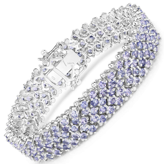 14.70 Cttw Round Violet Tanzanite Prong Sterling Silver Multi-Row Tennis Bracelet