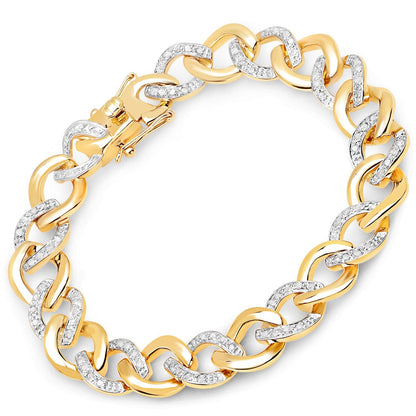 0.70 Ct Round White Diamond Prong Yellow Gold Plated Sterling Silver Cuban Chain Link Bracelet