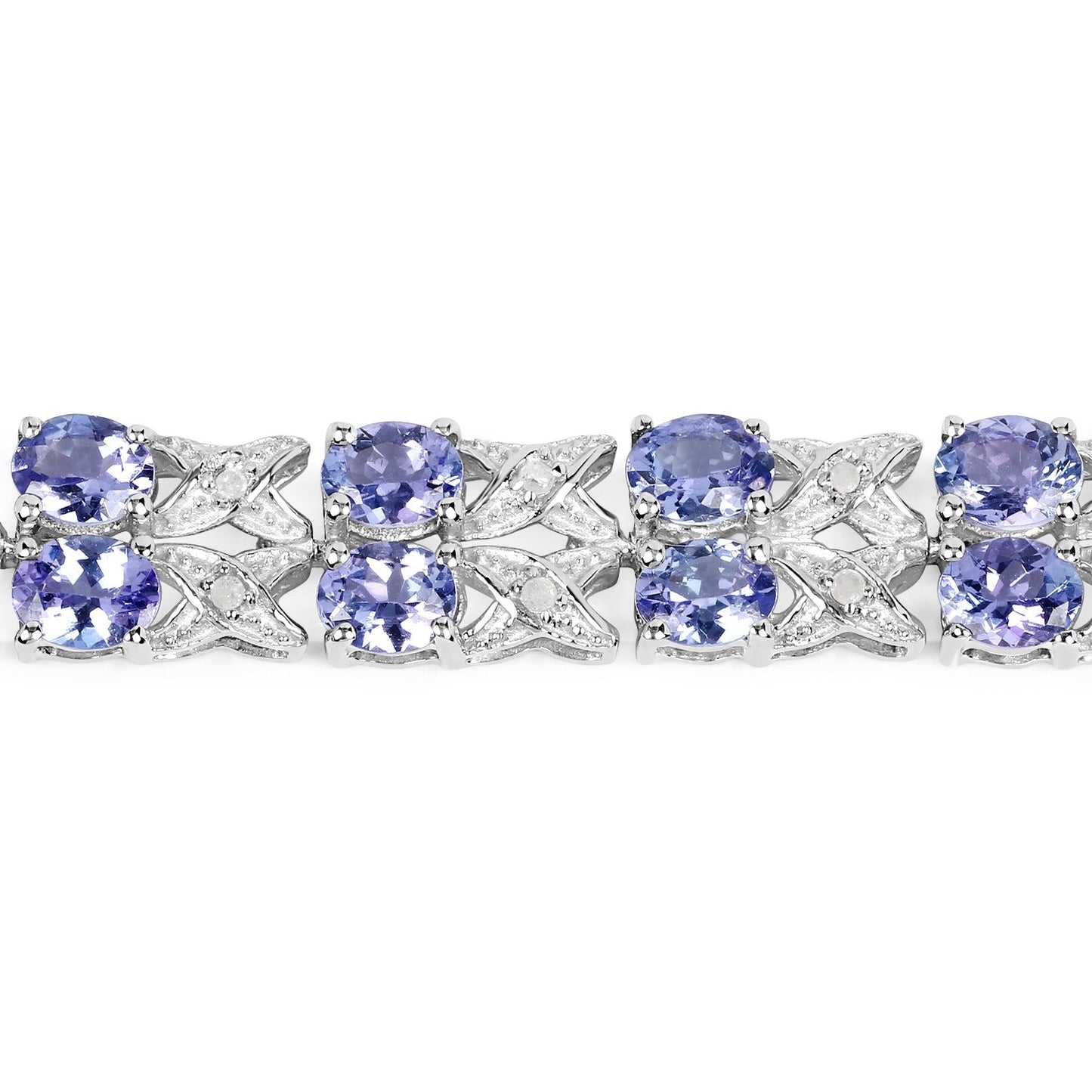 11.88 Ct Oval Violet Tanzanite Prong Sterling Silver Two Row X-Link Crossover Bracelet