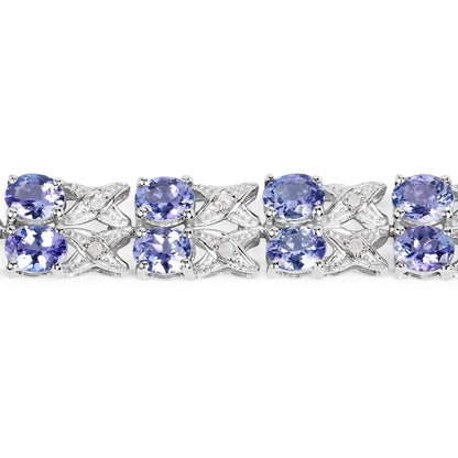11.88 Ct Oval Violet Tanzanite Prong Sterling Silver Two Row X-Link Crossover Bracelet