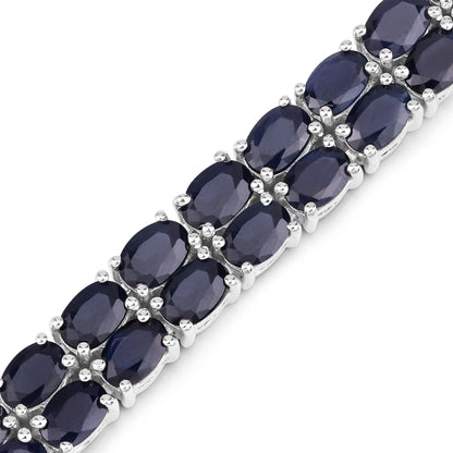 28.80 Cttw Oval Blue Sapphire Prong Sterling Silver Two Row Tennis Bracelet