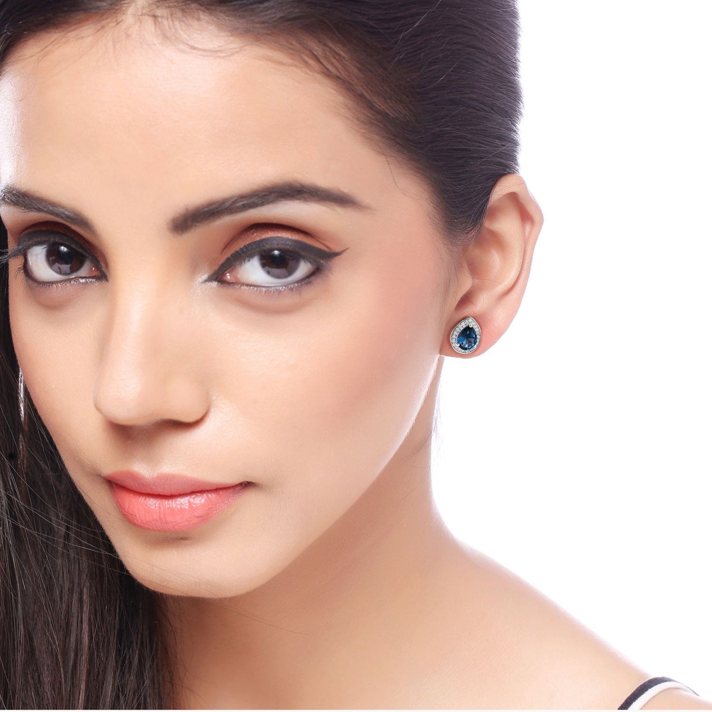 2.30 Ct Pear London Blue Topaz & Lab Diamond Prong Silver Halo Stud Earrings