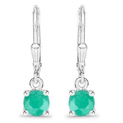 0.92 Ct Round Green Emerald Prong Silver Dangle Lever Back Earrings