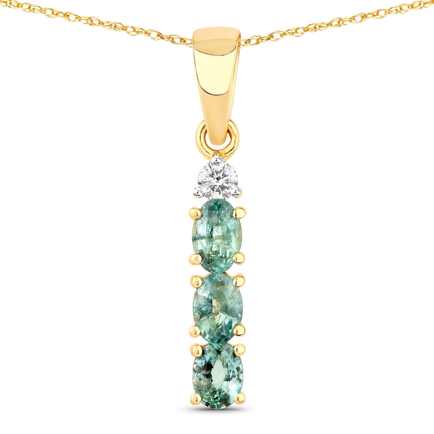 0.42 Ct Genuine Oval Alexandrite and Diamond 18K Yellow Gold 3 Stone Pendant