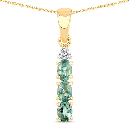 0.42 Ct Genuine Oval Alexandrite and Diamond 18K Yellow Gold 3 Stone Pendant