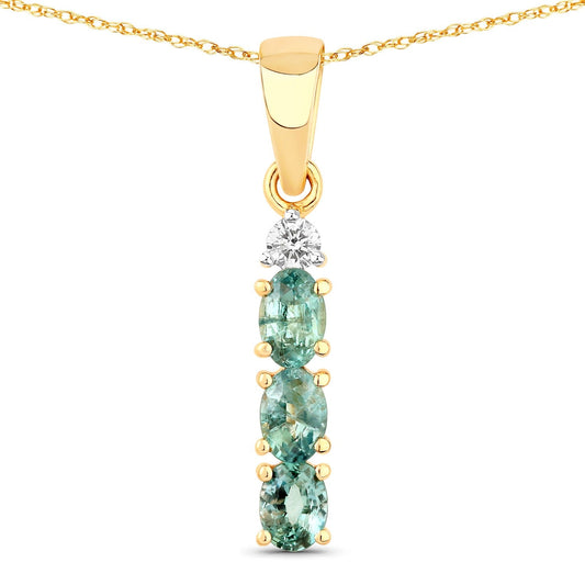 0.42 Ct Genuine Oval Alexandrite and Diamond 18K Yellow Gold 3 Stone Pendant