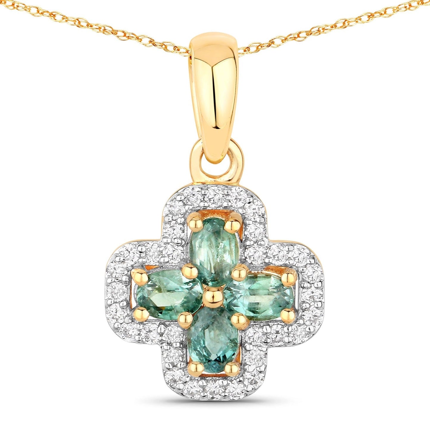 0.67 Ct Genuine Oval Alexandrite and Diamond 18K Yellow Gold Floral Pendant