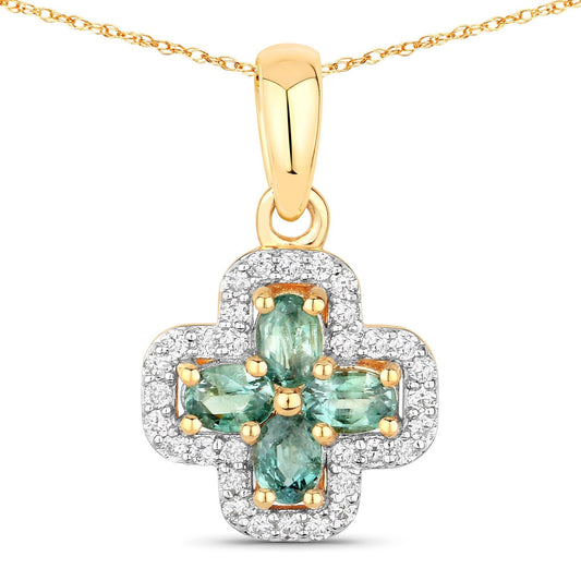 0.67 Ct Genuine Oval Alexandrite and Diamond 18K Yellow Gold Floral Pendant