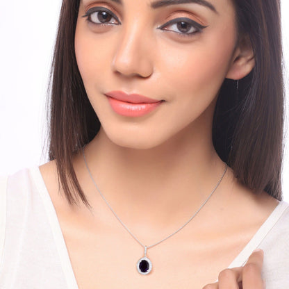 2.20 Ct Oval Purple Amethyst & Lab Diamond Prong Silver Halo Pendant Necklace