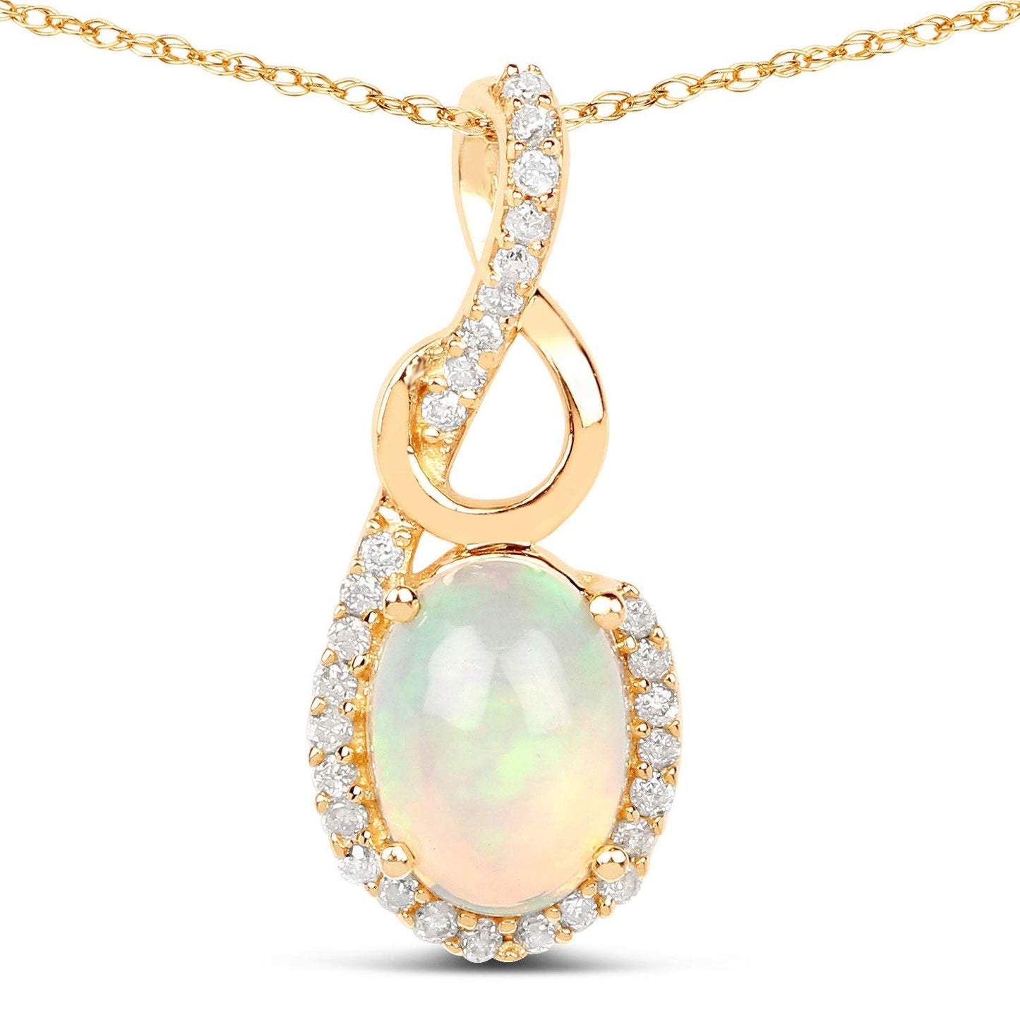 0.48 Ct Oval White Opal & Diamond Prong 14K Gold Plated Silver Crossover Pendant Necklace
