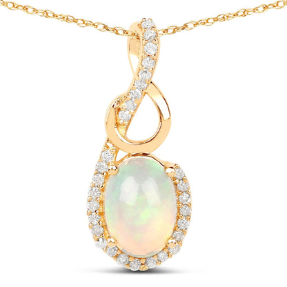 0.48 Ct Oval White Opal & Diamond Prong 14K Gold Plated Silver Crossover Pendant Necklace