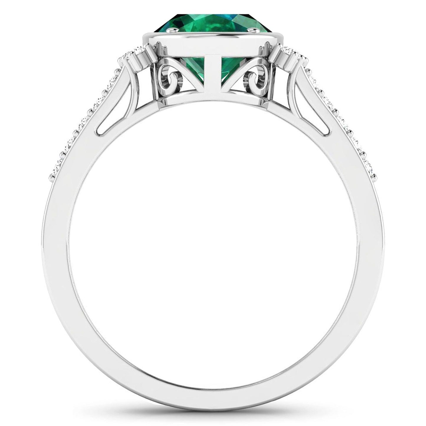 1.53 Ct Oval Green Zambian Emerald & Diamond Prong 14K Gold Bridge Ring