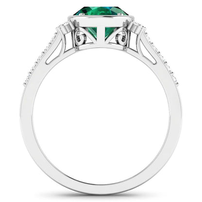 1.53 Ct Oval Green Zambian Emerald & Diamond Prong 14K Gold Bridge Ring
