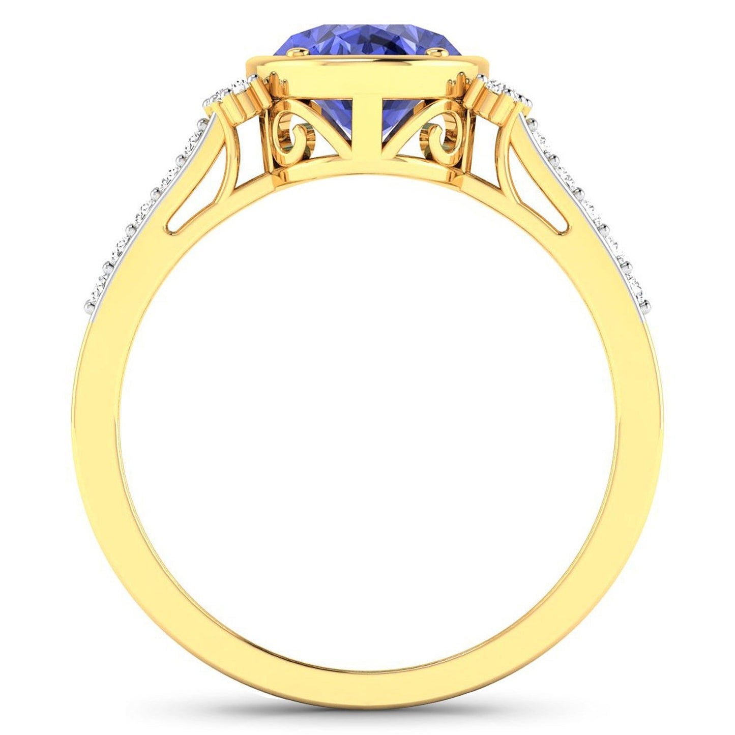 1.41 Ct Oval Violet Tanzanite & Lab Diamond Bezel 14K Gold Bridge Ring