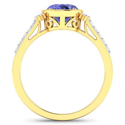 1.41 Ct Oval Violet Tanzanite & Lab Diamond Bezel 14K Gold Bridge Ring