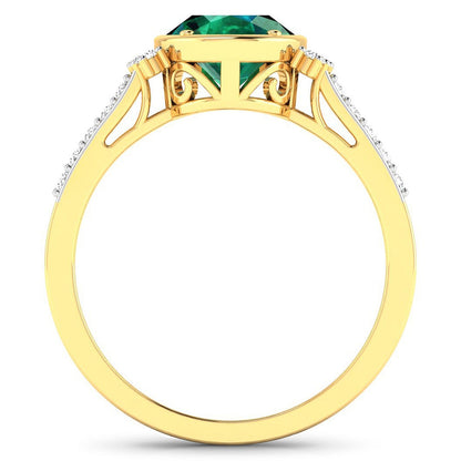 1.53 Ct Oval Green Zambian Emerald & Diamond Prong 14K Gold Bridge Ring