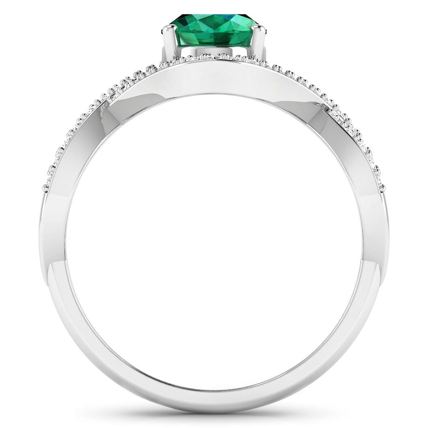 1 Ct Oval Green Zambian Emerald Diamond Prong 14K Gold Crossover Ring