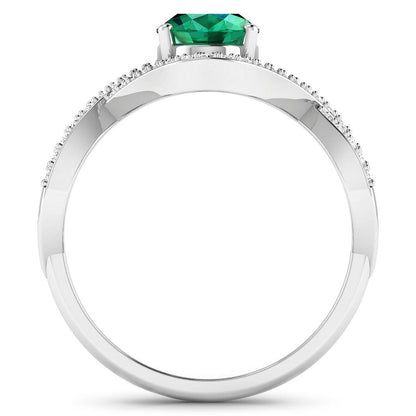 1 Ct Oval Green Zambian Emerald Diamond Prong 14K Gold Crossover Ring