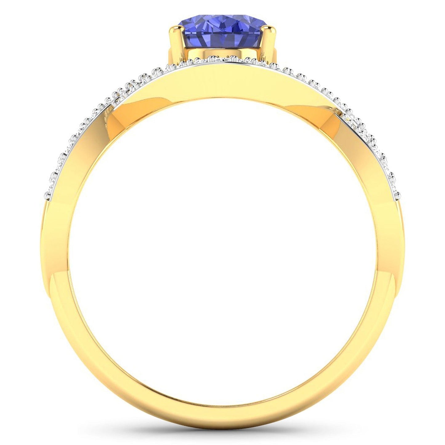 1.09 Ct Oval Violet Tanzanite Lab Diamond Prong 14k Gold Crossover Ring