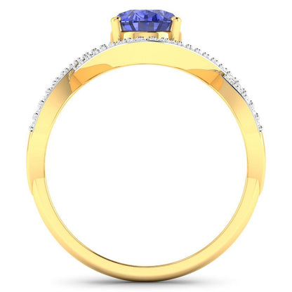 1.09 Ct Oval Violet Tanzanite Lab Diamond Prong 14k Gold Crossover Ring