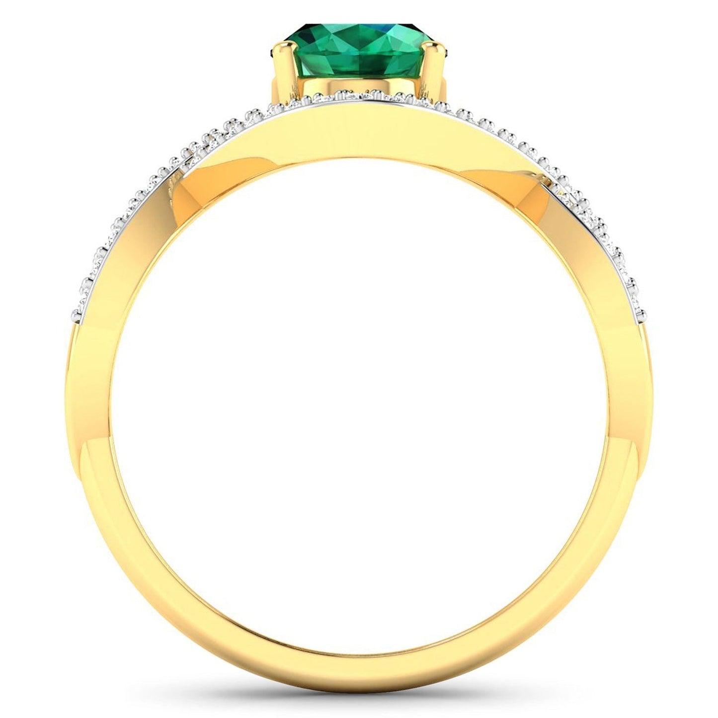 1 Ct Oval Green Zambian Emerald Diamond Prong 14K Gold Crossover Ring