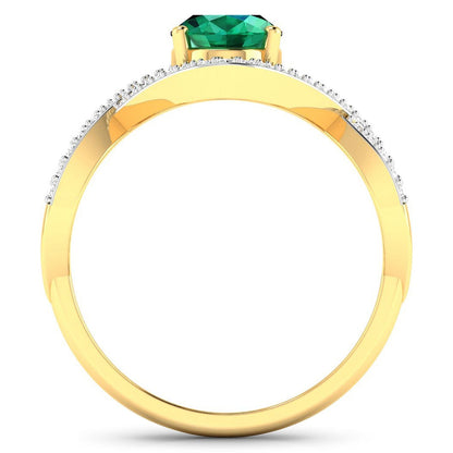 1 Ct Oval Green Zambian Emerald Diamond Prong 14K Gold Crossover Ring