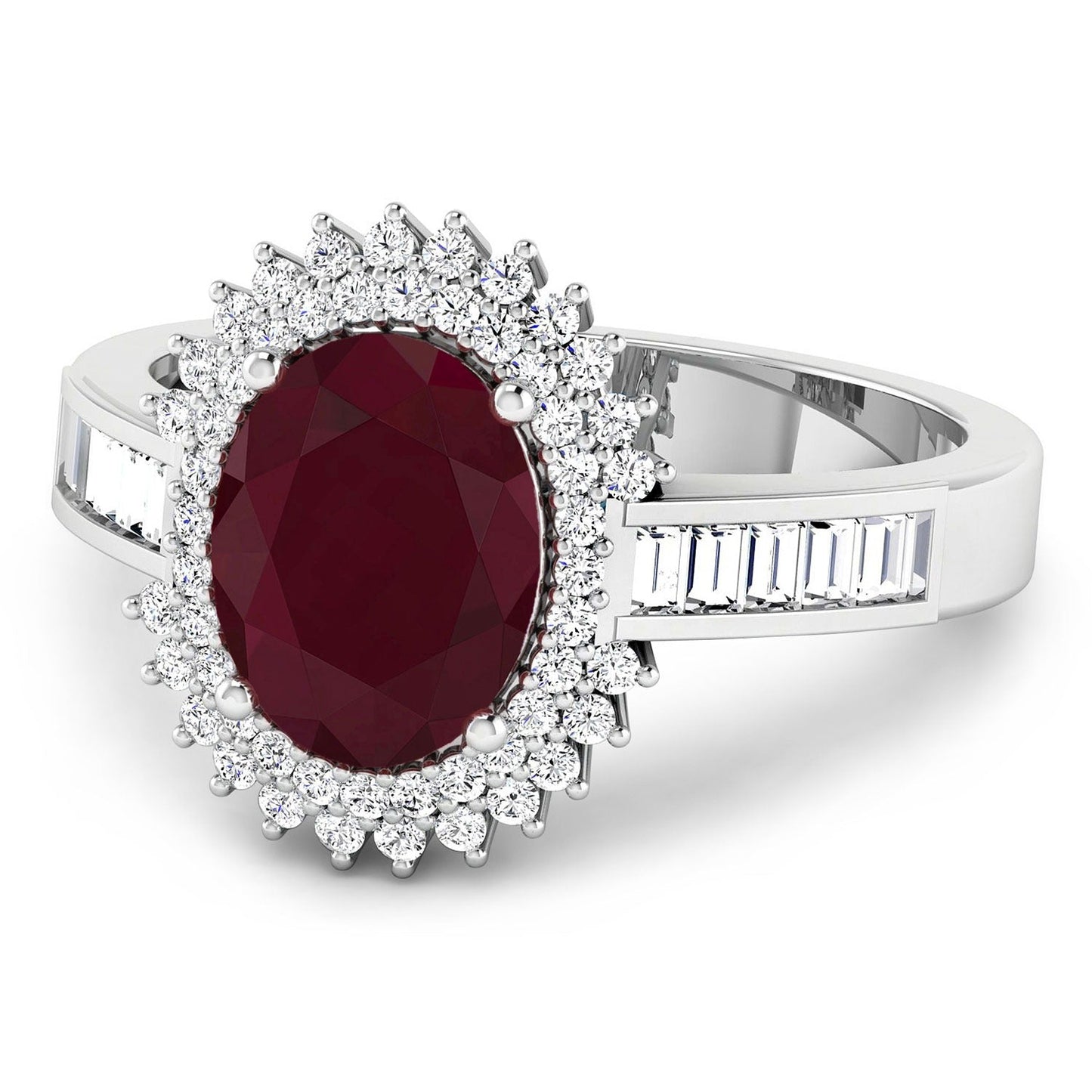 2.30 Ct Oval Pink Ruby & White Diamond Prong 14K White Gold Halo Cocktail Ring