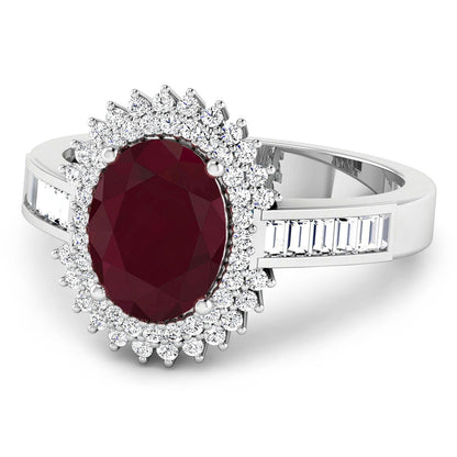 2.30 Ct Oval Pink Ruby & White Diamond Prong 14K White Gold Halo Cocktail Ring