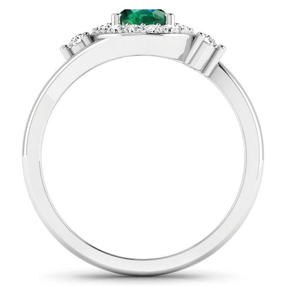 0.70 Ct Oval Green Zambian Emerald & Lab Diamond Prong 14K Gold Bypass Halo Ring