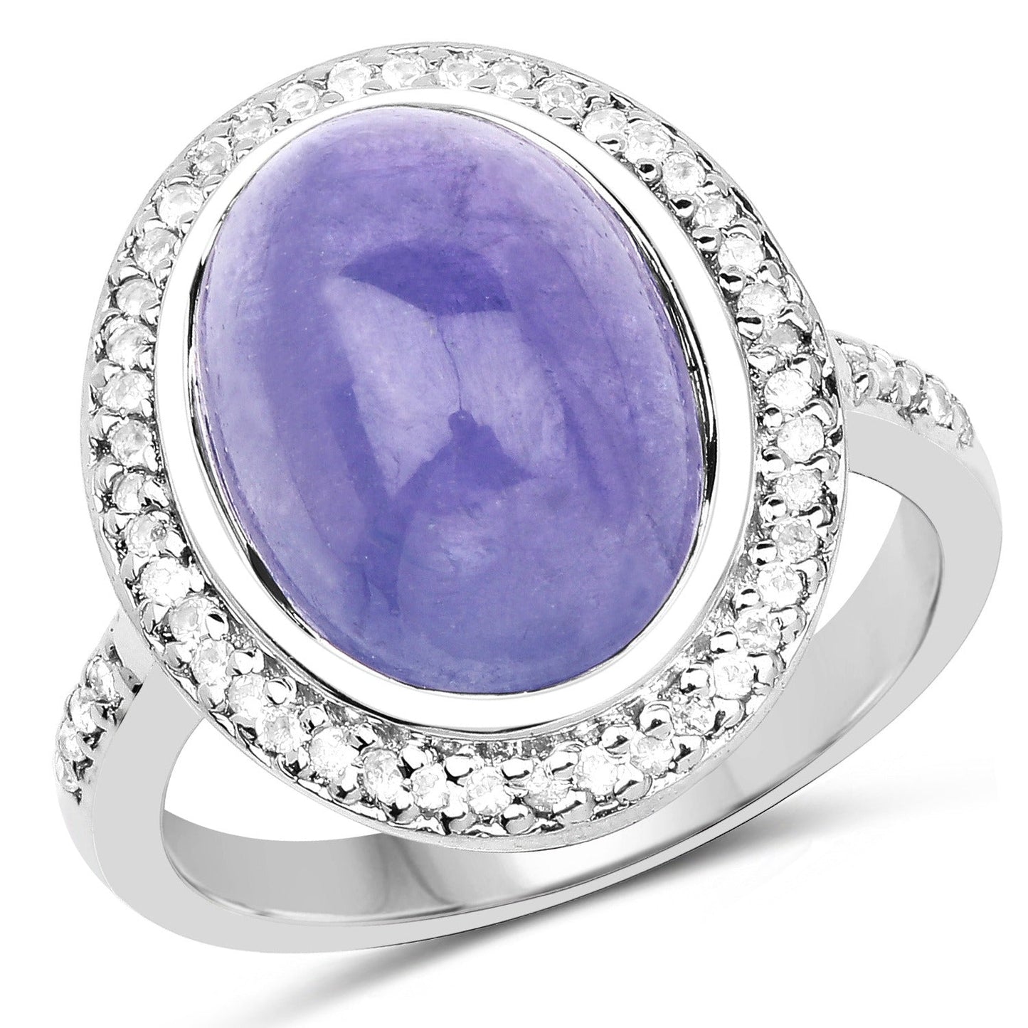 8.26 Ct Oval Violet Tanzanite Halo Silver Pave Cocktail Ring