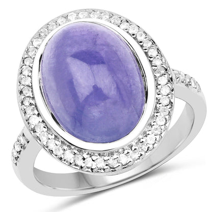 8.26 Ct Oval Violet Tanzanite Halo Silver Pave Cocktail Ring