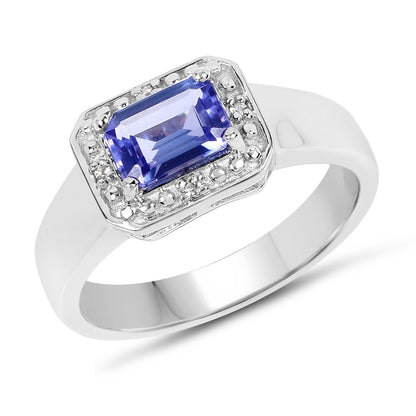 1.12 Ct Octagon Violet Tanzanite Prong Silver Halo Statement Ring