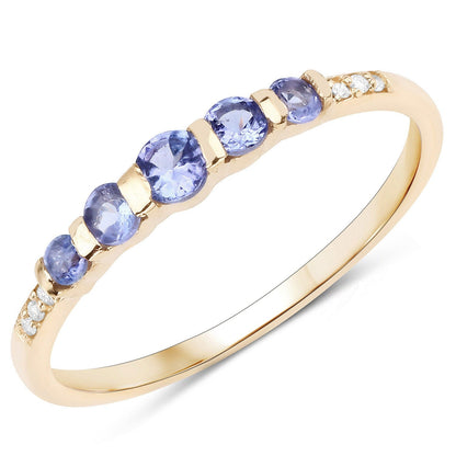 0.34 Ct Round Violet Tanzanite Diamond Pave 10K Gold Five Stone Graduated Ring