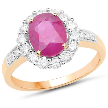 2.85 Ct Oval Pink Burma Ruby and Diamond  Prong 18K Yellow Gold Halo Pave Ring