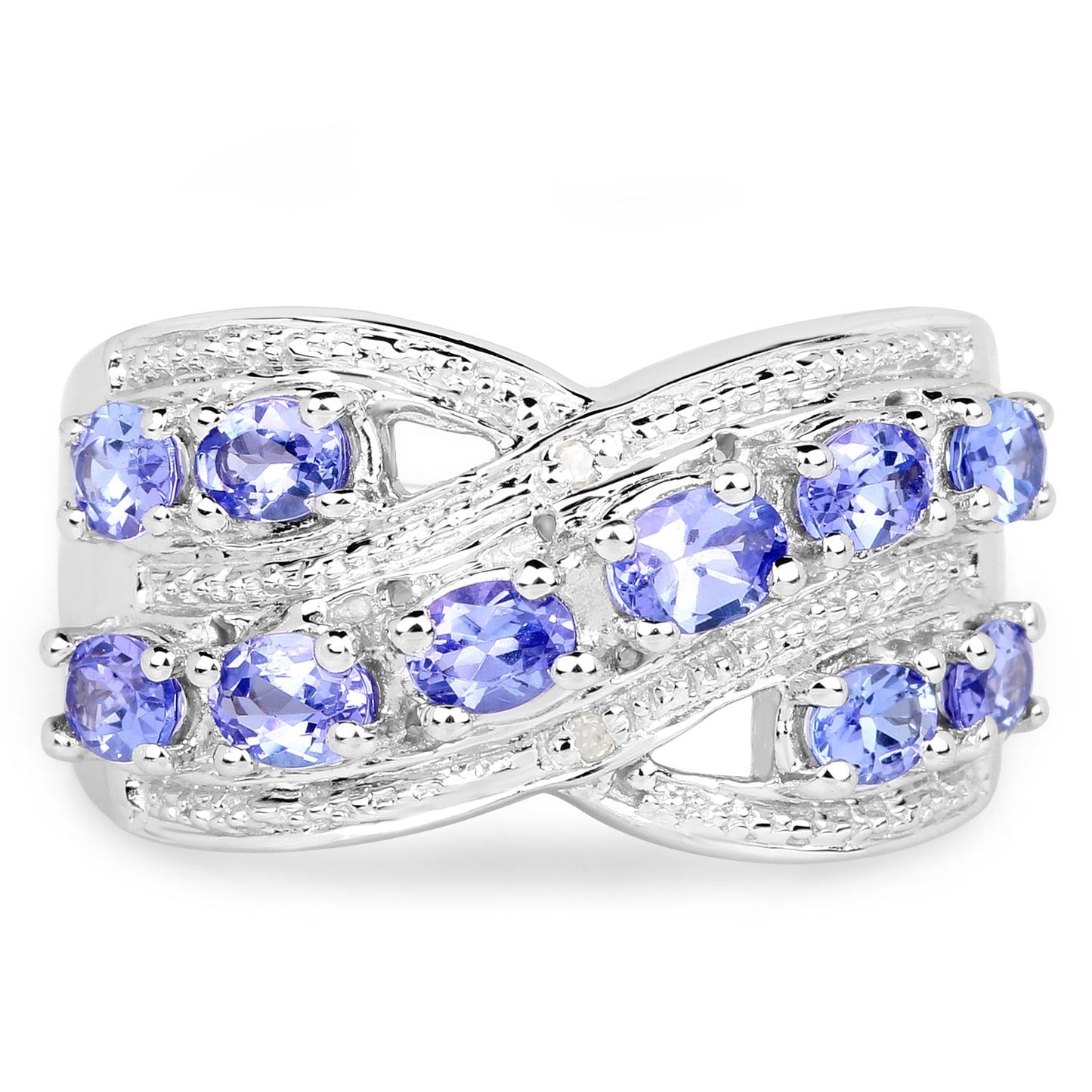 1.70 Ct Oval Violet Tanzanite Diamond Prong Silver Pave Crossover Ring